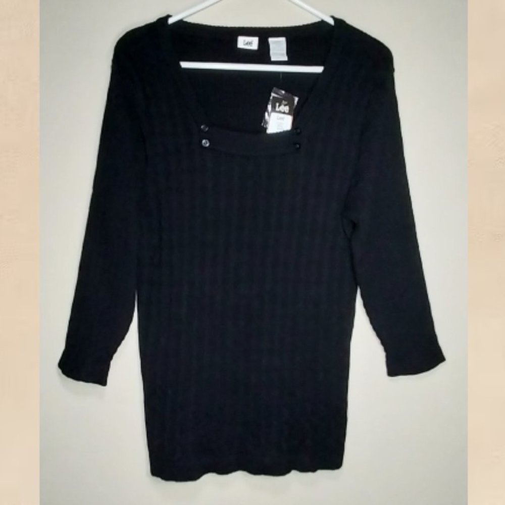 Lee Womens Large Sweater Ribbed Knit Square Neck Top Comfy Mom Work Academia NWT